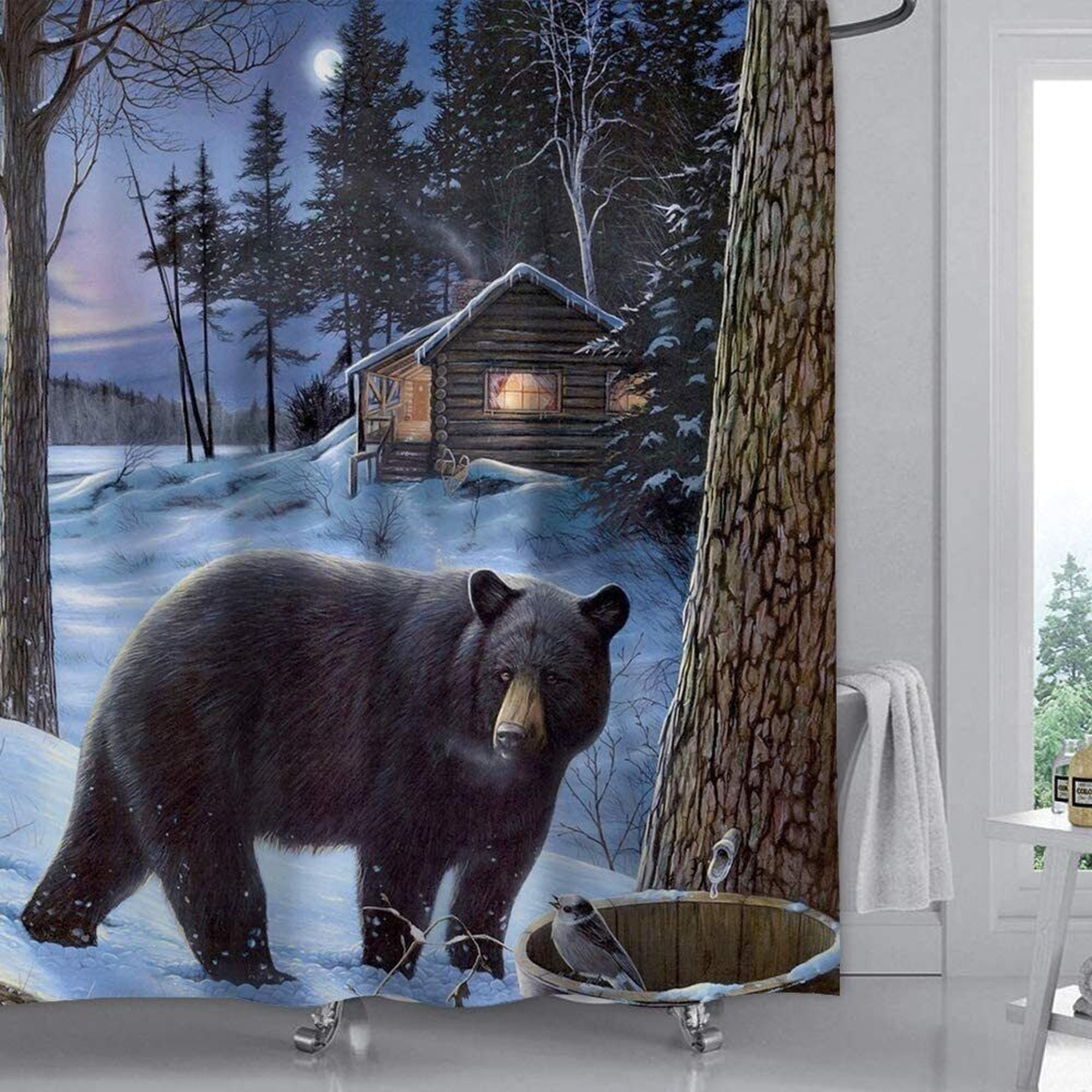 Wilderness Retreat Black Bear Shower Curtain Set Waterproof & Stylish