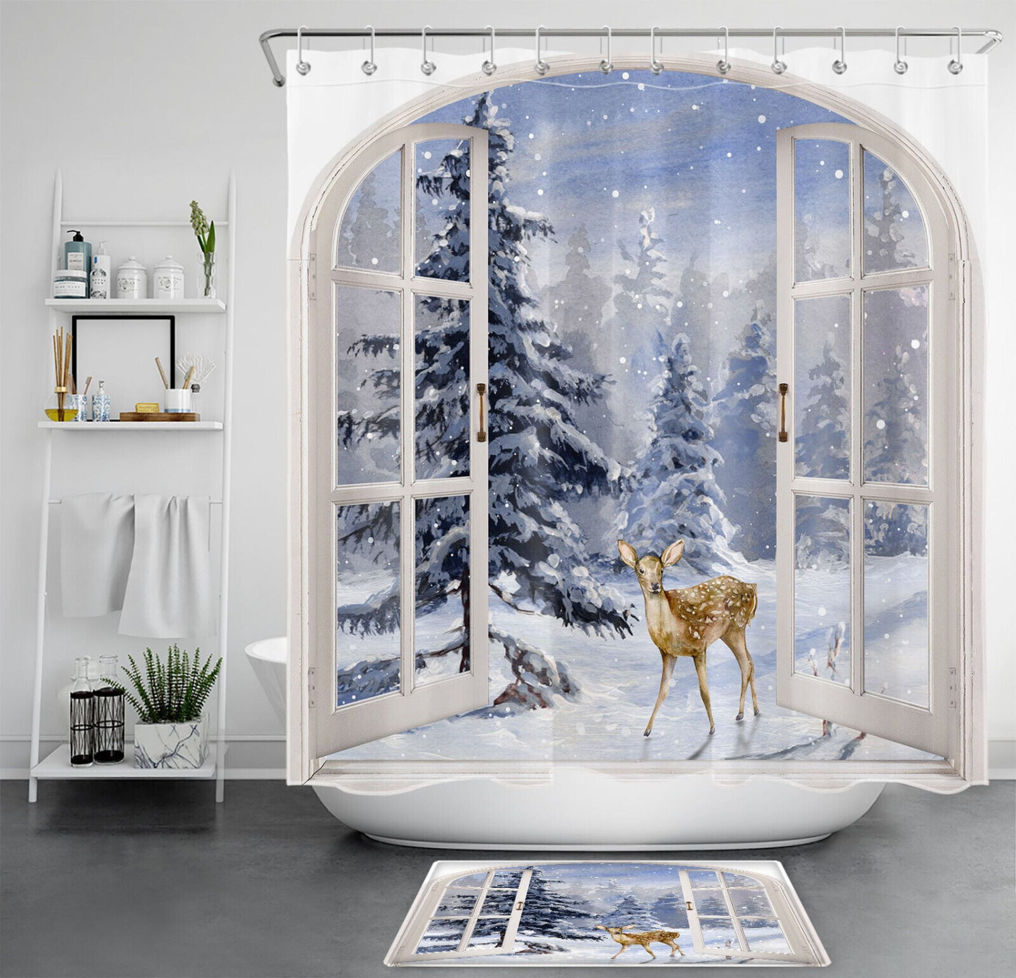 Wilderness Retreat Rustic Winter Wildlife Shower Curtain Set for a
