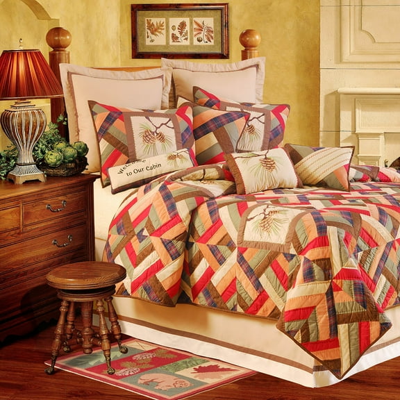 Wilderness Rustic Lodge Theme Twin Quilt Bedding Bedspread Coverlet