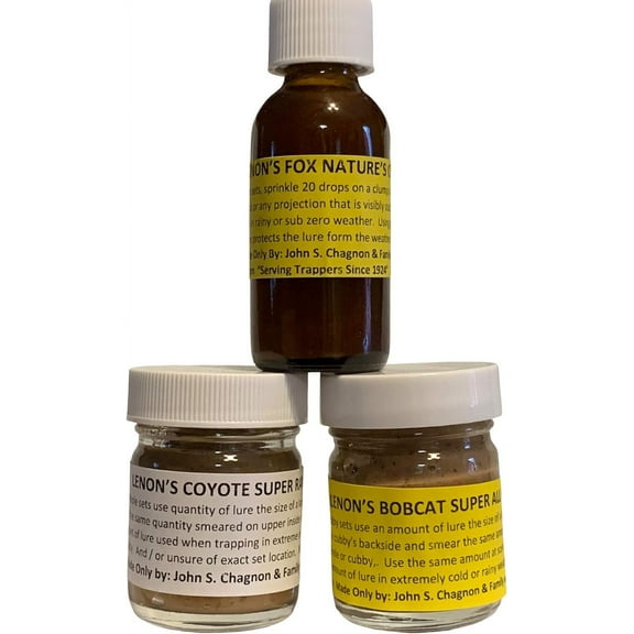 Wilderness Trappers Favorite 3 Lenon Fox, Coyote & Bobcat Lures Powerful Stuff 1 oz Jars