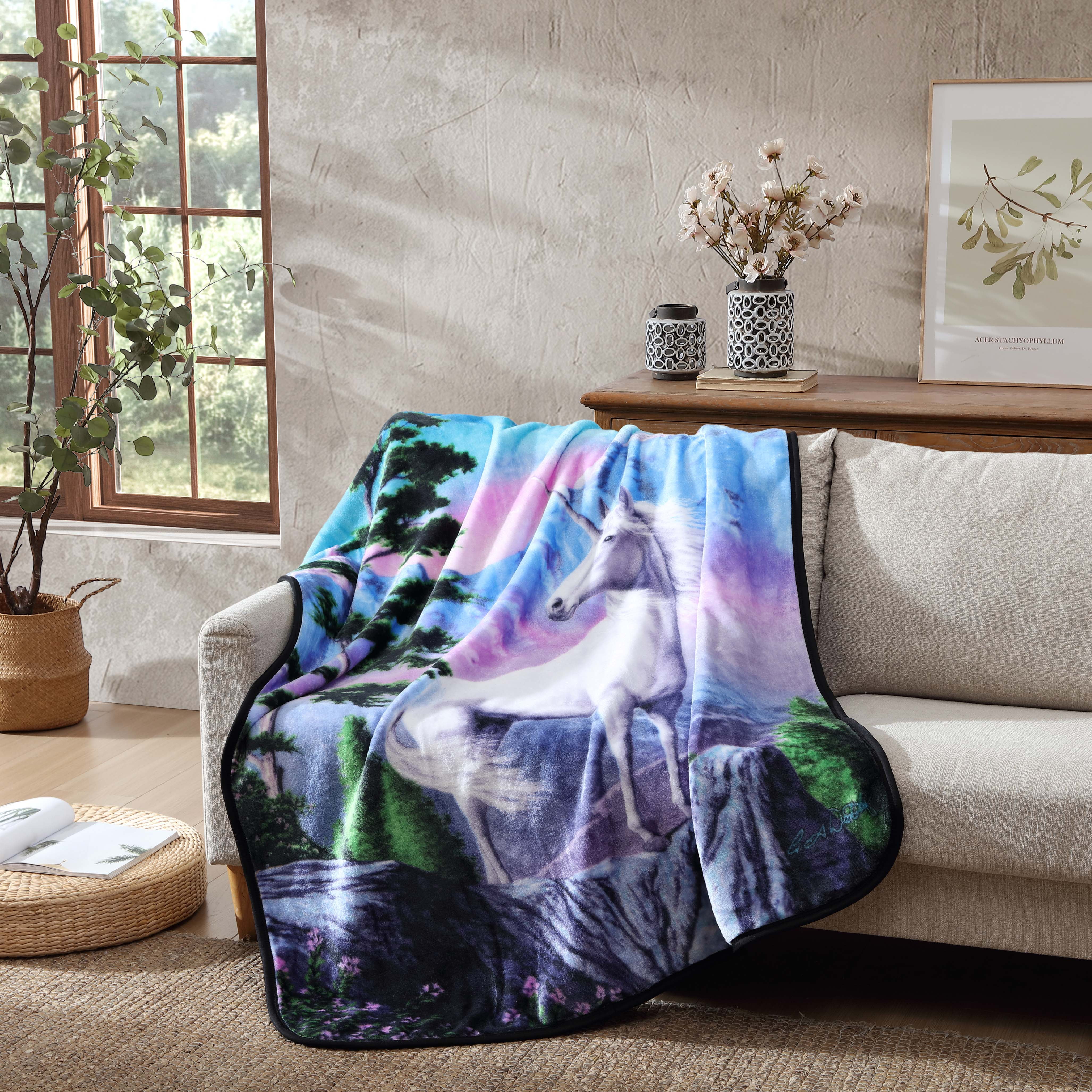Wilderness Unicorn Multicolor Plush Throw Blanket