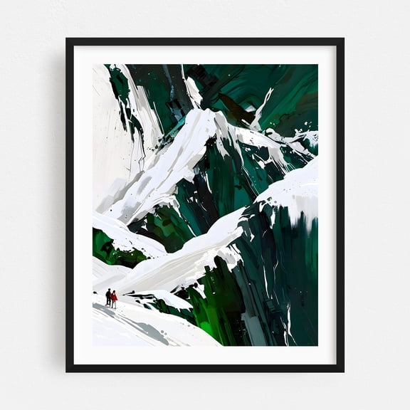 Wilderness in Motion - Digital Art Abstract Mountain Winter Landscape Snow Surrealism Nature Black Framed Wall Art Print 6 x 8 inches
