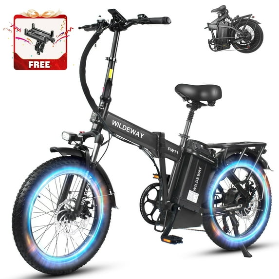 Wildeway Folding Electric Bike for Adults with 32Ah Battery Long Range 750W Motor 28MPH,20"x 3.0"Fat Tire Foldable EBike,7 Speeds, Snow Mountain Bike Beach Off-road Ebike with UL2849