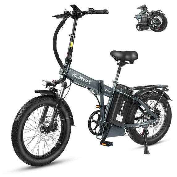 Wildeway Folding Electric Bike for Adults 20'',Hydraulic Brake, 750W 48V 32AH UL2849 Removable Battery Electric Bicycle , 7 Speeds with Fat Tire E-Mountain Bike Off-road Beach&Snow Ebike