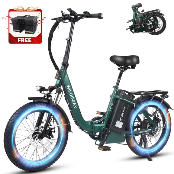 Wildeway Folding Electric Bike for Adults with 32Ah Battery Long Range 750W Motor 28MPH,20"x 3.0"Fat Tire Foldable EBike,7 Speeds, Snow Mountain Bike Beach Off-road Ebike with UL2849