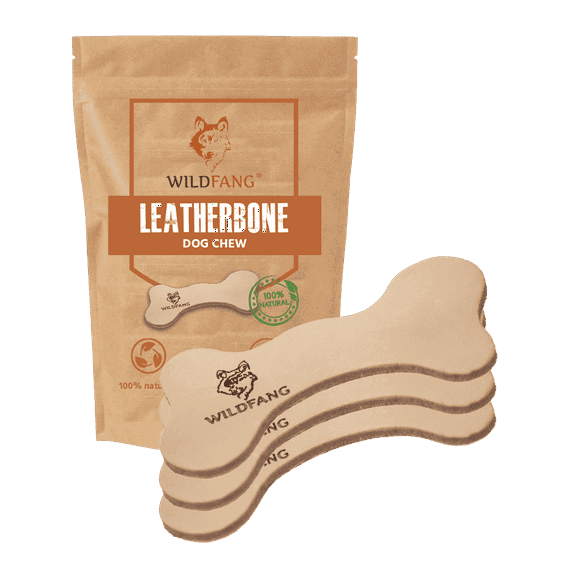 ﻿Wildfang® 3 Leather Dog Chew Bones (Size S) – Durable Natural Beef Leather Dog Toy – Rawhide-Free Chew for Dental Care & Stress Relief – Made in EU