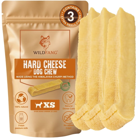 Wildfang® 3 Yak Dog Chews (Size XS) – Natural Himalayan Hard Cheese – Chewing Fun for All Dog Sizes & Puppies – Non-Splintering & Odorless – Dental Care Chew Bones – Cheese Bones