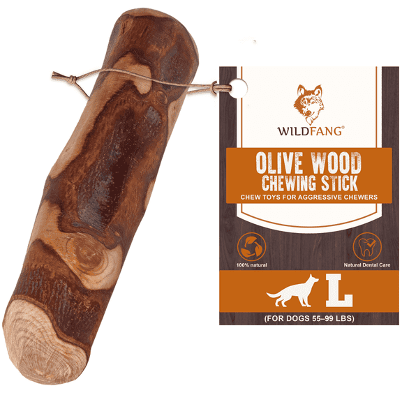 Wildfang® 1 Olive Wood Dog Chew (Size L) – Natural Teething & Chew Toy for Puppies & Dogs, Long-Lasting Wooden Stick, Root Bone, Safe Wood Chew for All Breeds