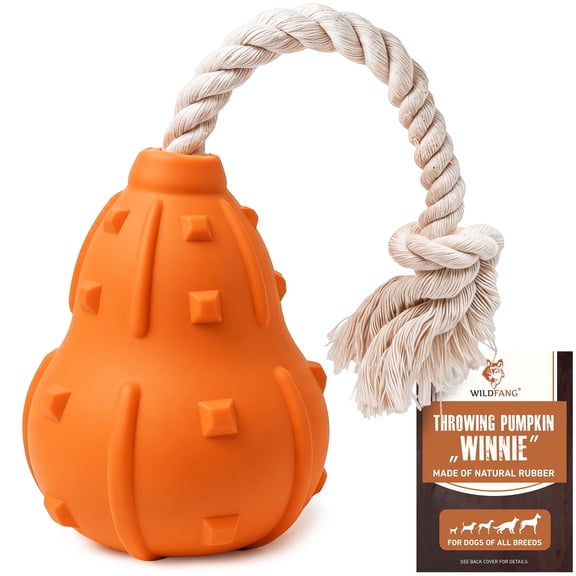 Wildfang® Winnie Pumpkin Dog Tug Toy – Durable Rubber & Rope Tug-of-War Toy – Tough Chew & Fetch Dog Toy for Active Breeds