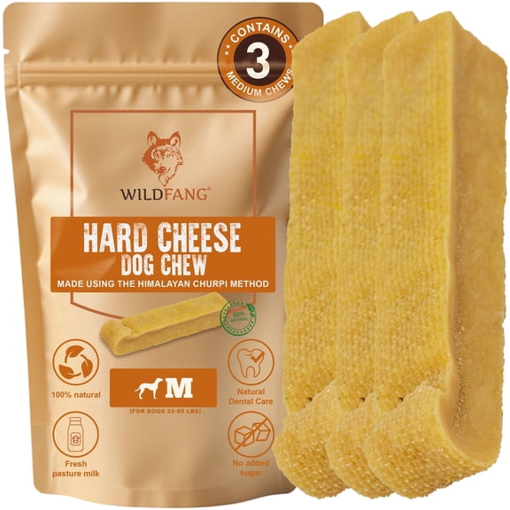 Wildfang® 3 Yak Dog Chews (Size M) – Natural Himalayan Hard Cheese – Chewing Fun for All Dog Sizes & Puppies – Non-Splintering & Odorless – Dental Care Chew Bones – Cheese Bones