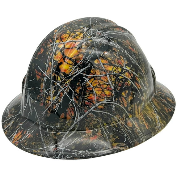 Wildfire Camo Hydro Dipped Hard Hats Full Brim Style