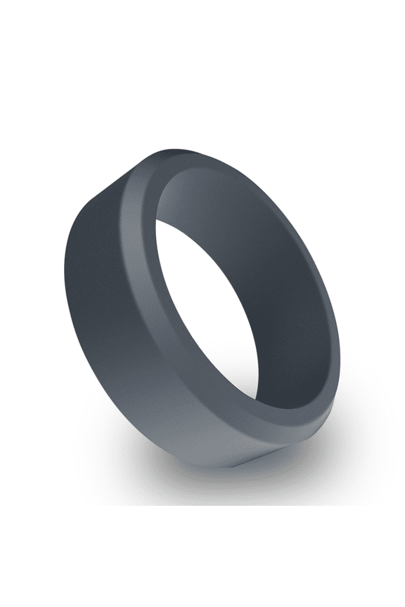 Beveled Silicone Ring for Men Women Wedding Band (Dark Grey, 14)