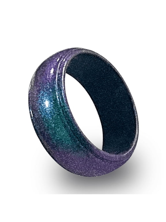 Galaxy Nebula Silicone Beveled Ring Engraved for Men and Women, Starry Night Silicone Ring, Space Galaxy Band, Constellation Ring