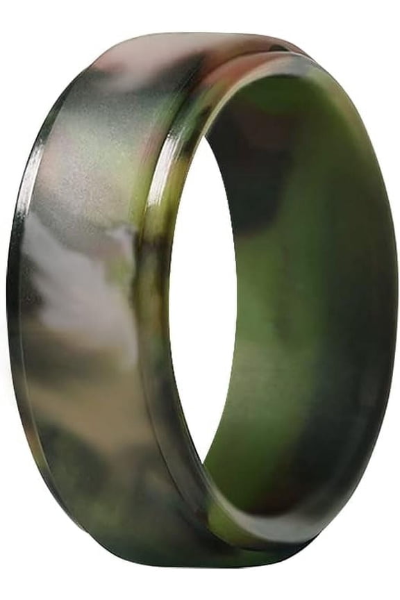 Silicone Wedding Ring Engagement Ring Silicone Rubber Wedding Bands for Men Women Anniversary Couples Gift (Camo - 1 Ring 10)