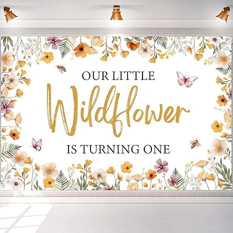 Wildflower 1st Birthday Backdrop, Our Little Wildflower is Turning One Decorations Backdrop Photography Background for Girl Wildflower Themed Floral 1st Birthday