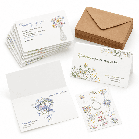 Wildflower 50 Pack Religious Thinking Of You Greeting Cards With Envelopes, 4x6 Inch