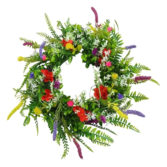Wildflower Artificial Wreath, Spring and Summer Front Door Decoration Hanging, Artificial Floral Circle for Home and Porch, Welcoming Entryway Accent Gift