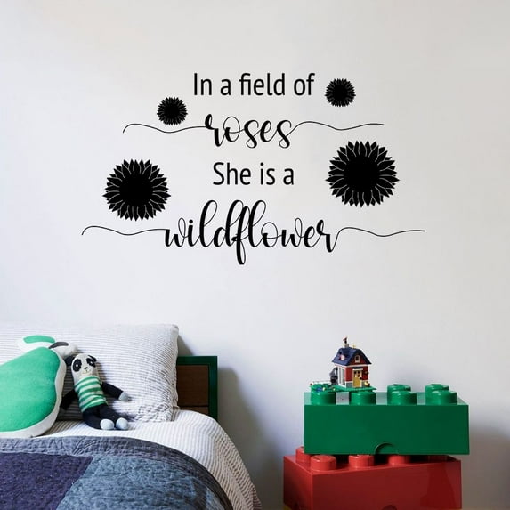 She Is A Wildflower Baby Children Family Quote Quotes Wall Sticker Art Decal for Girls Boys Room Bedroom Nursery Kindergarten Fun Home Decor Stickers Wall Art Vinyl Decoration Size (27x30 inch)