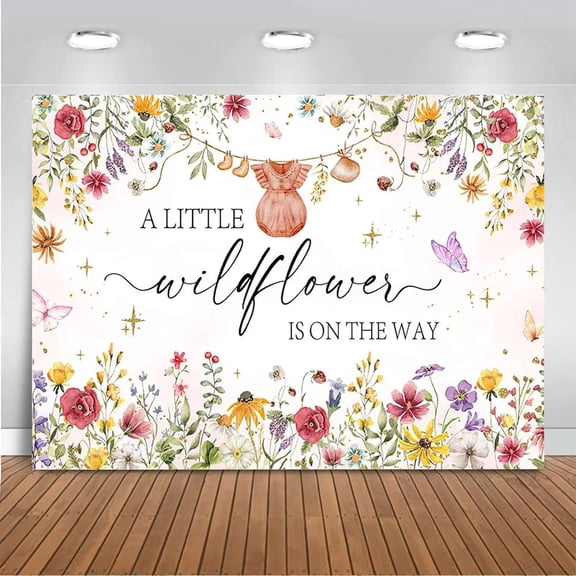 Wildflower Baby Shower Backdrop A Little Wildflower is On The Way Background for Spring Pink Flowers Floral Baby Shower Party Decorations Banner Photo Booth Props