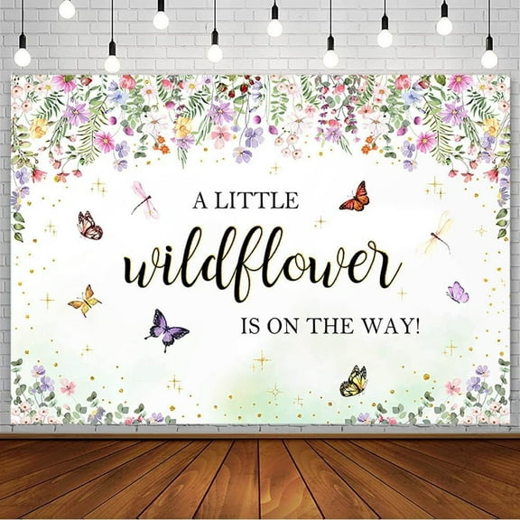 Wildflower Baby Shower Backdrop A Little Wildflower is On The Way Oh Baby Party Decorations Watercolor Floral Butterfly Gold Background Banner Cake Table Photo Studio Props