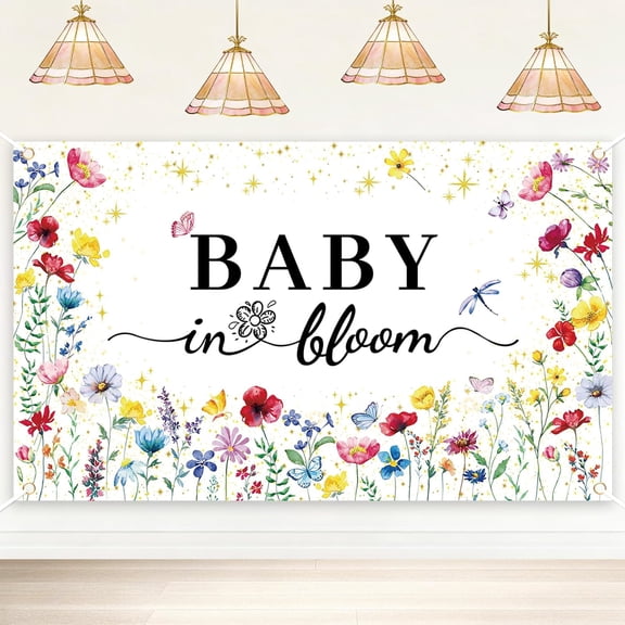 Wildflower Baby in Bloom Baby Shower Backdrop Banner Decorations for Girls Spring Floral Butterfly Nature Theme Photography Background Party Tapestry