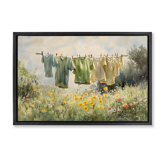 Stupell Industries Wildflower & Backyard Laundry Black Framed Floater Canvas Wall Art, design by Creative Studio, 17 x 25
