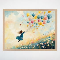 Wildflower Balloon Girl Wall Art, Whimsical Floral Nursery Decor, Flower Art For Girls Room, Colorful Kids Room Poster Wall Art, Modern Wall Decor, 8x12 UNFRAMED