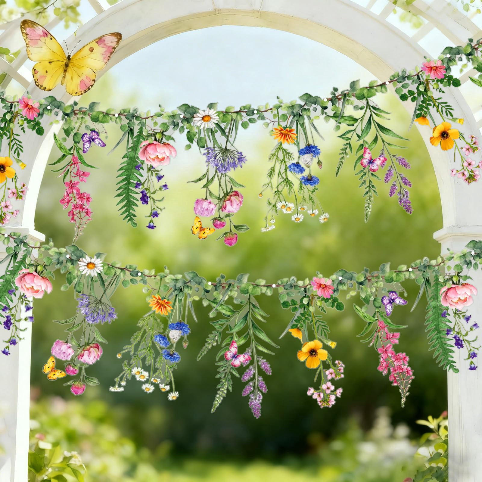 Wildflower Banner 2 Pcs Garden Party Flower Spring Summer Reusable Waterproof Garland 9.8ft For Enchanted Woodland Tropical Wedding Baby Shower Birthday Tea Supplies Girl Decorations