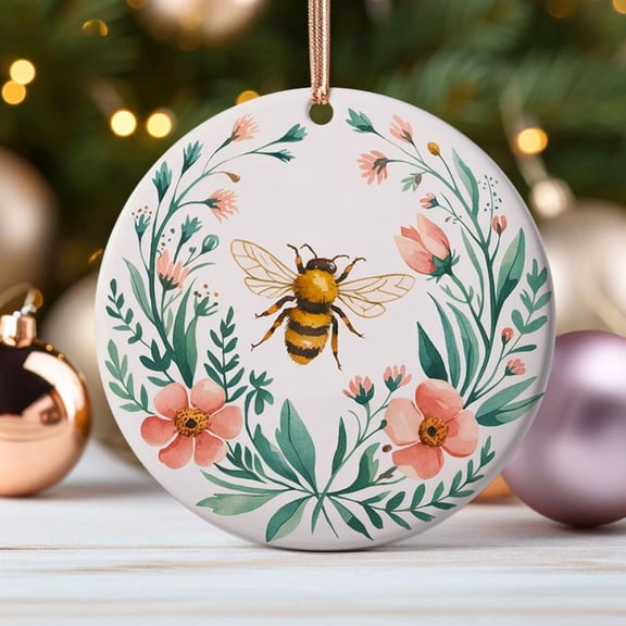 Wildflower Bee Ornament Gift for Beekeeper Honeybee Garden Decor Spring Apiary Tree Decoration Present for Bee Lover Floral Design Autumn