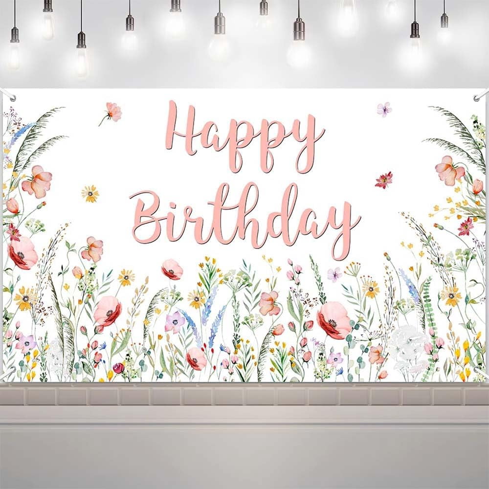Wildflower Birthday Backdrop Spring Flower Happy Birthday Photo ...