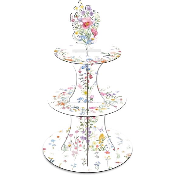 Wildflower Birthday Party Decorations - 3 Tier Spring Flower Cupcake Stand Wildfloral Themed Dessert Tower Party Decor for Wedding Baby Shower Birthday Decorations