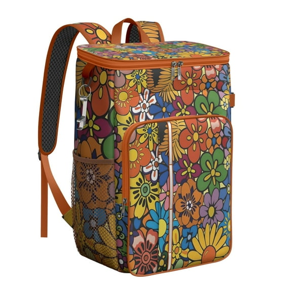 Wildflower Bloom Insulated Backpack Cooler, Waterproof Leakproof Lunch Bag, Rustic Farmhouse Floral Design for Spring and Summer Outdoors