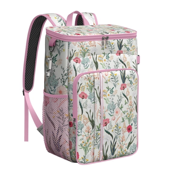 Wildflower Bloom Insulated Backpack Cooler, Waterproof Leakproof Lunch Bag, Rustic Farmhouse Floral Design for Spring and Summer Outdoors