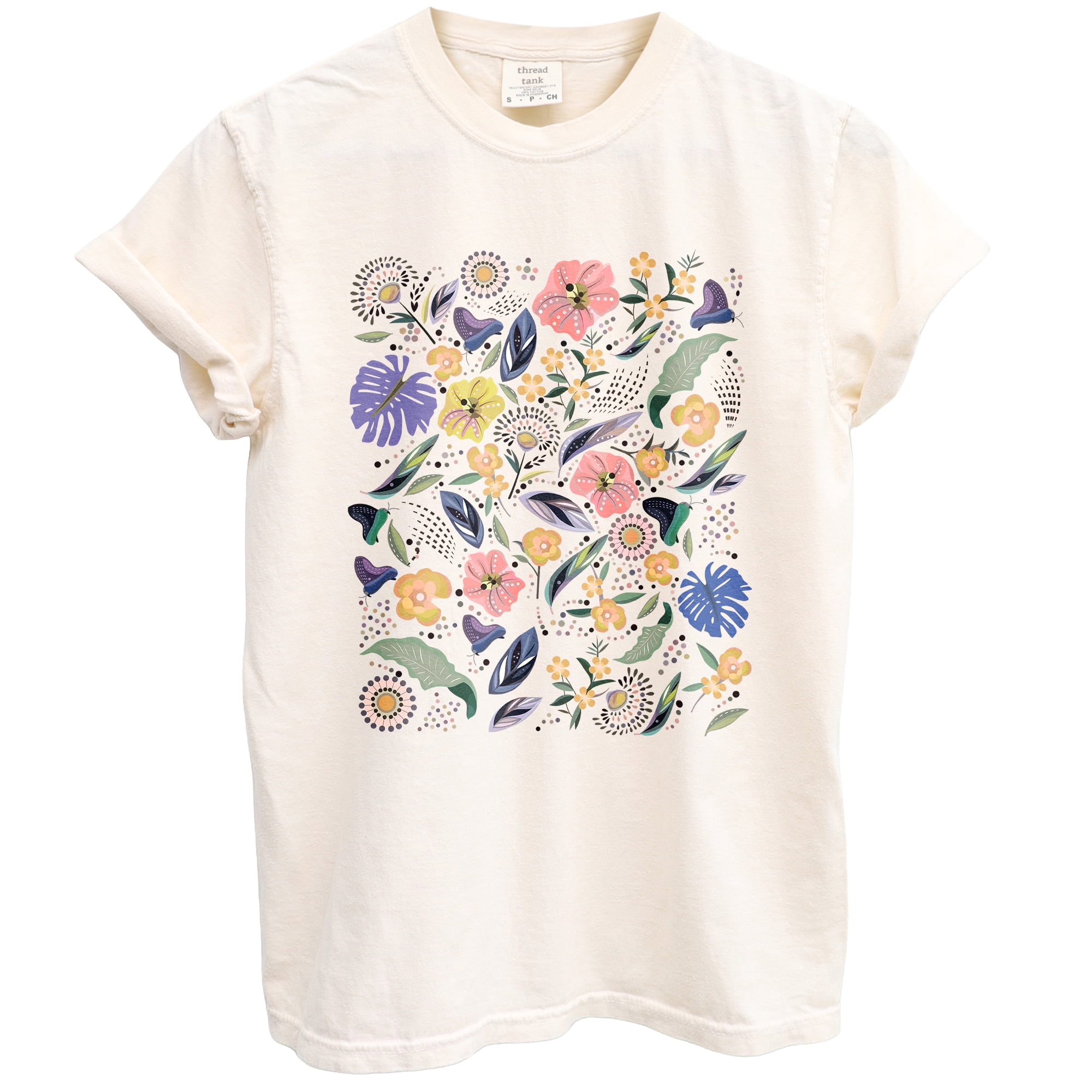 ☆YALE☆ Women's Vintage Flower Dan Short Sleeve T-Shirt Whi Wildflower Blossom Floral Graphic Tee T-Shirts for Women