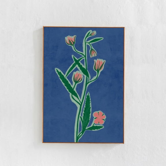 Wildflower Blue and Pink Floral Eclectic Contemporary Boho Home Decor, Stretched Canvas Size 8x12