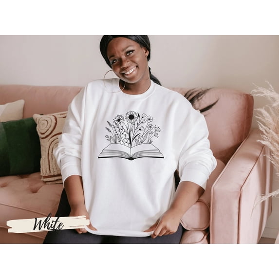 Wildflower Book Sweatshirt , Book Lover Sweatshirt, Floral Book Tee, Reading Sweatshirt, Graphic Sweatshirt, Book Readers Gift, Small book