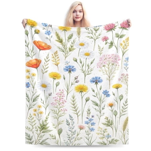 Wildflower Botanical Blanket Watercolor Floral Meadow Spring Mothers Day Home Decor Gift 50x40