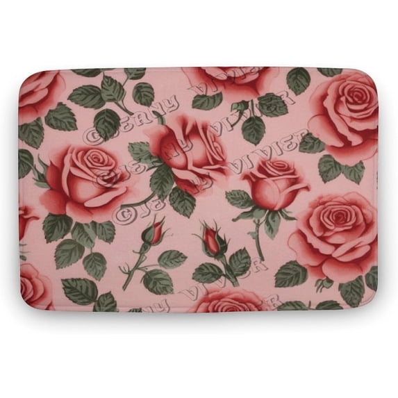 Wildflower Botanical Boho Leaves Nature Colorful Rustic Spring Bathroom Kitchen Rugs, Floral Plant Bath Mat, Microfiber Memory Foam Bathroom Rugs, Rose, Pink 15.7x23.6