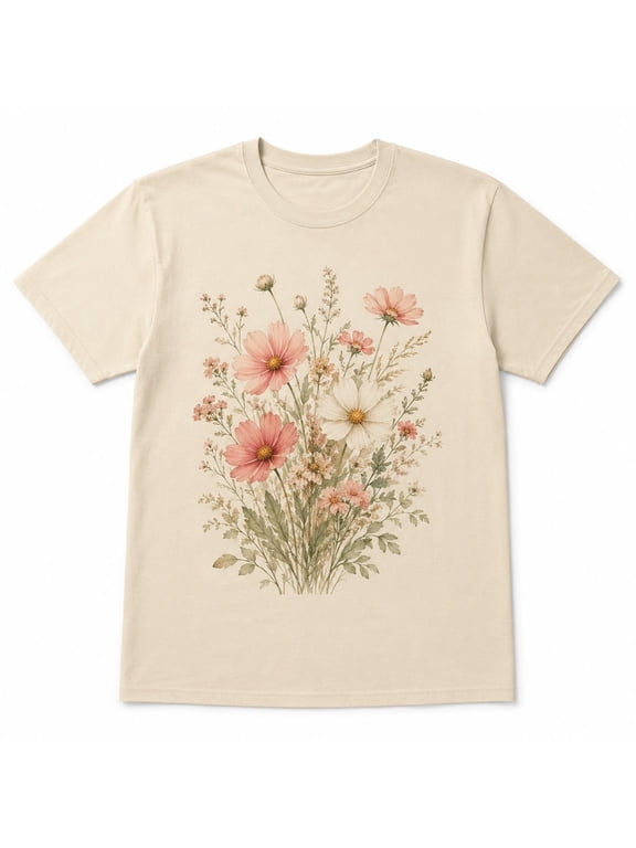 Wildflower Botanical Bouquet Graphic Tee | Vintage Floral Cottagecore T-Shirt for Women | Boho Garden Nature Top