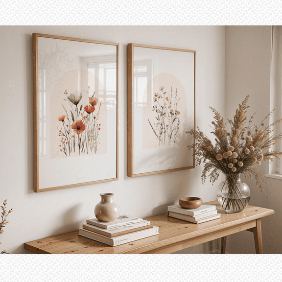 Wildflower Botanical Minimalist Modern Boho Poster Set 2 Prints Set 2 , Poster Only