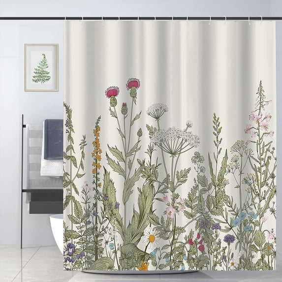 Wildflower Botanical Shower Curtain for Bathroom Decor Floral Flower Plant Green Leaves Bathroom Accessories 72x72in