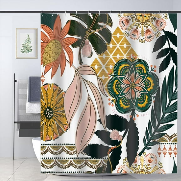Wildflower Botanical Shower Curtain for Bathroom Decor Floral Flower Plant Green Leaves Bathroom Accessories 72x72in