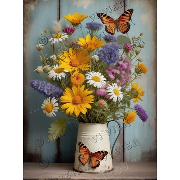 Wildflower Bouquet and Butterfly Retro Aluminum Sign 5.5x8 IN Metal Sign Tulip Flower Wall Plates Vintage Floral Home Decor Garden Tin Signs for Cafes Club Man Cave Decor
