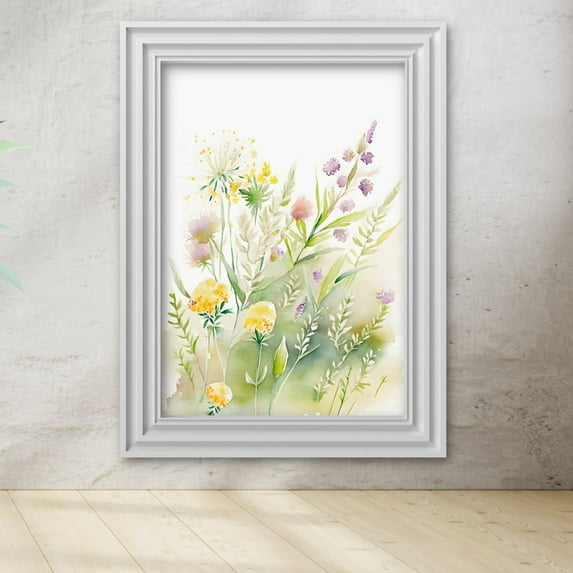 Wildflower Bouquet Print, Spring Floral Wall Art Home Decor #1940, Unframed Canvas Size 24x36