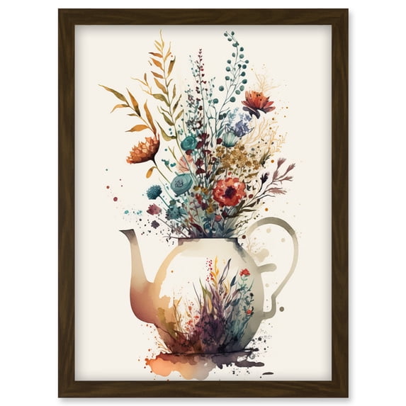 Wildflower Bouquet Teapot Vase with Floral Design Artwork Framed Wall Art Print A4
