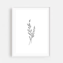 Wildflower Branch - Illustration Line Art Minimalist Black and White Botanical Floral Nature Abstract White Framed Wall Art Print 12 x 18 inches