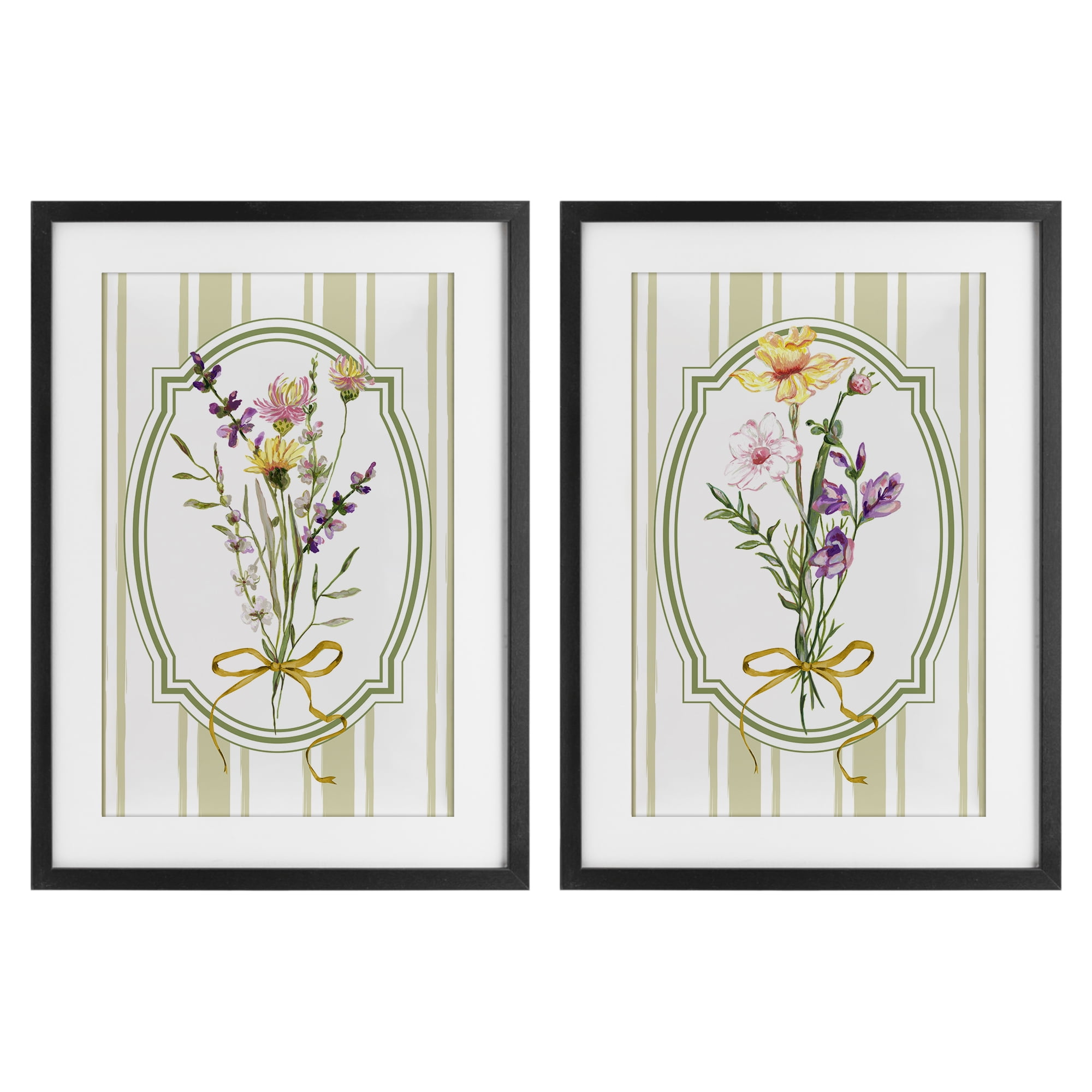 Wildflower Bundles Classic Stripes 2 Piece Black Framed Print Under Glass Set, design by Adonna Ebrahimi