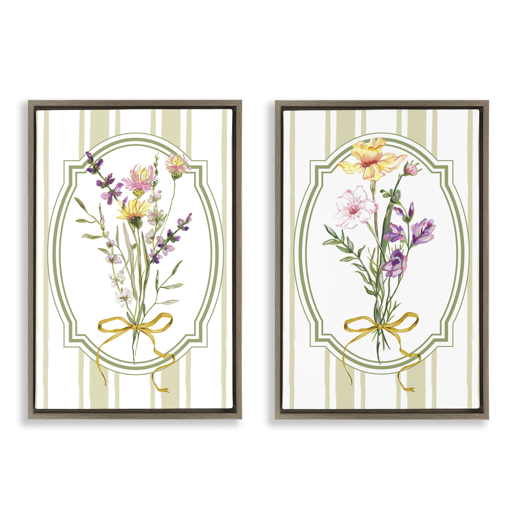 Wildflower Bundles Classic Stripes 2 Piece Brown Framed Floater Canvas Set, design by Adonna Ebrahimi