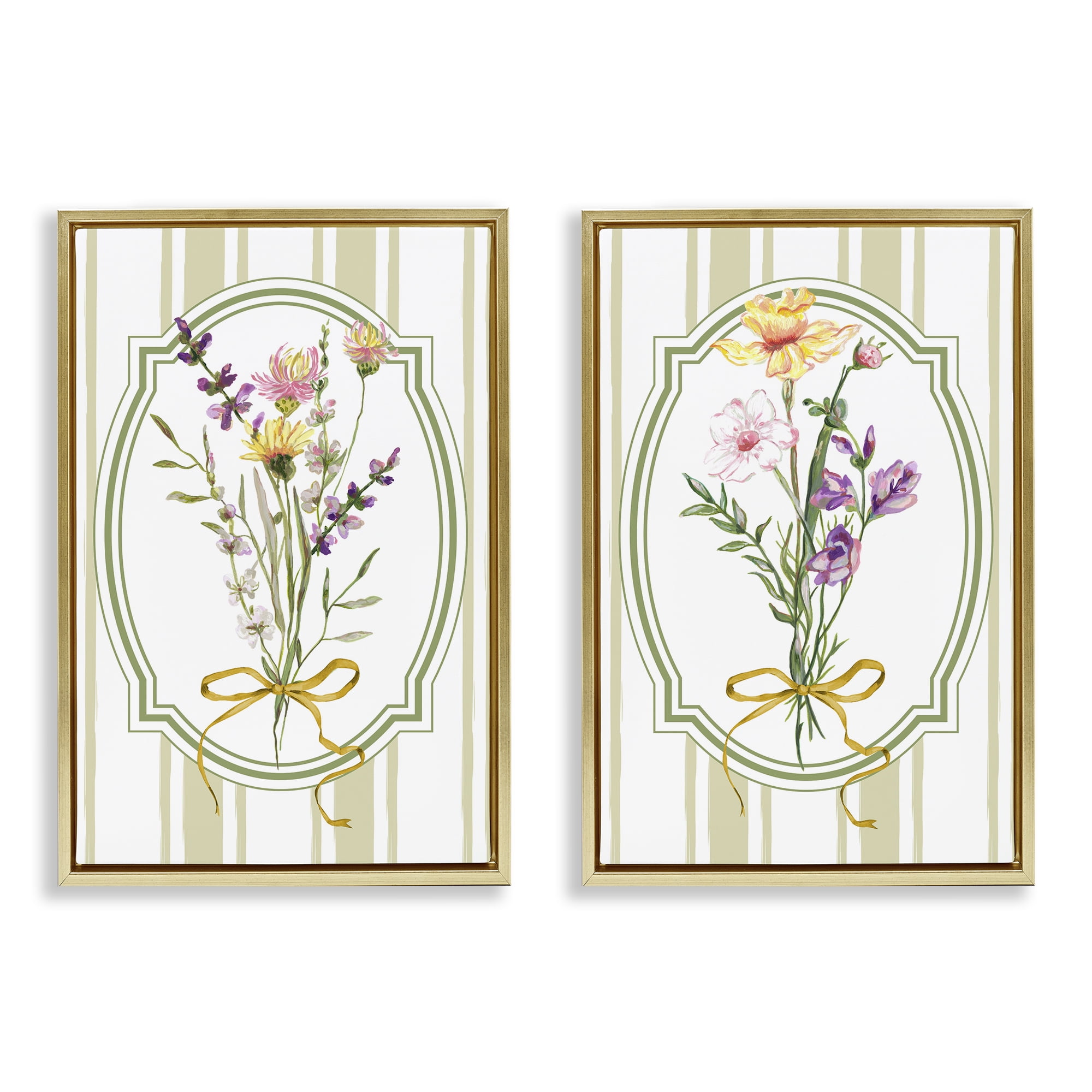 Wildflower Bundles Classic Stripes 2 Piece Gold Framed Floater Canvas Set, design by Adonna Ebrahimi