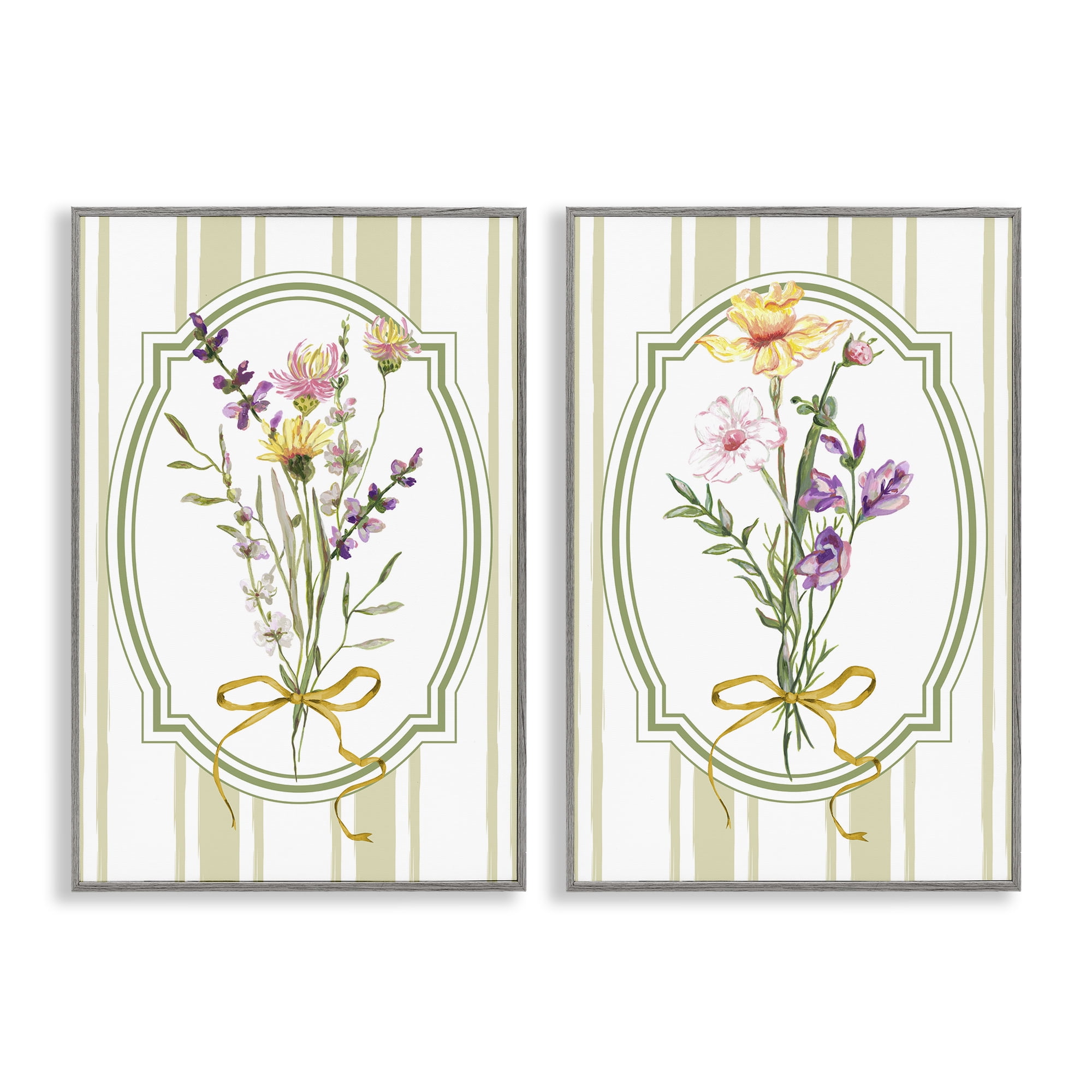 Wildflower Bundles Classic Stripes 2 Piece Gray Framed Giclee Art Set, design by Adonna Ebrahimi